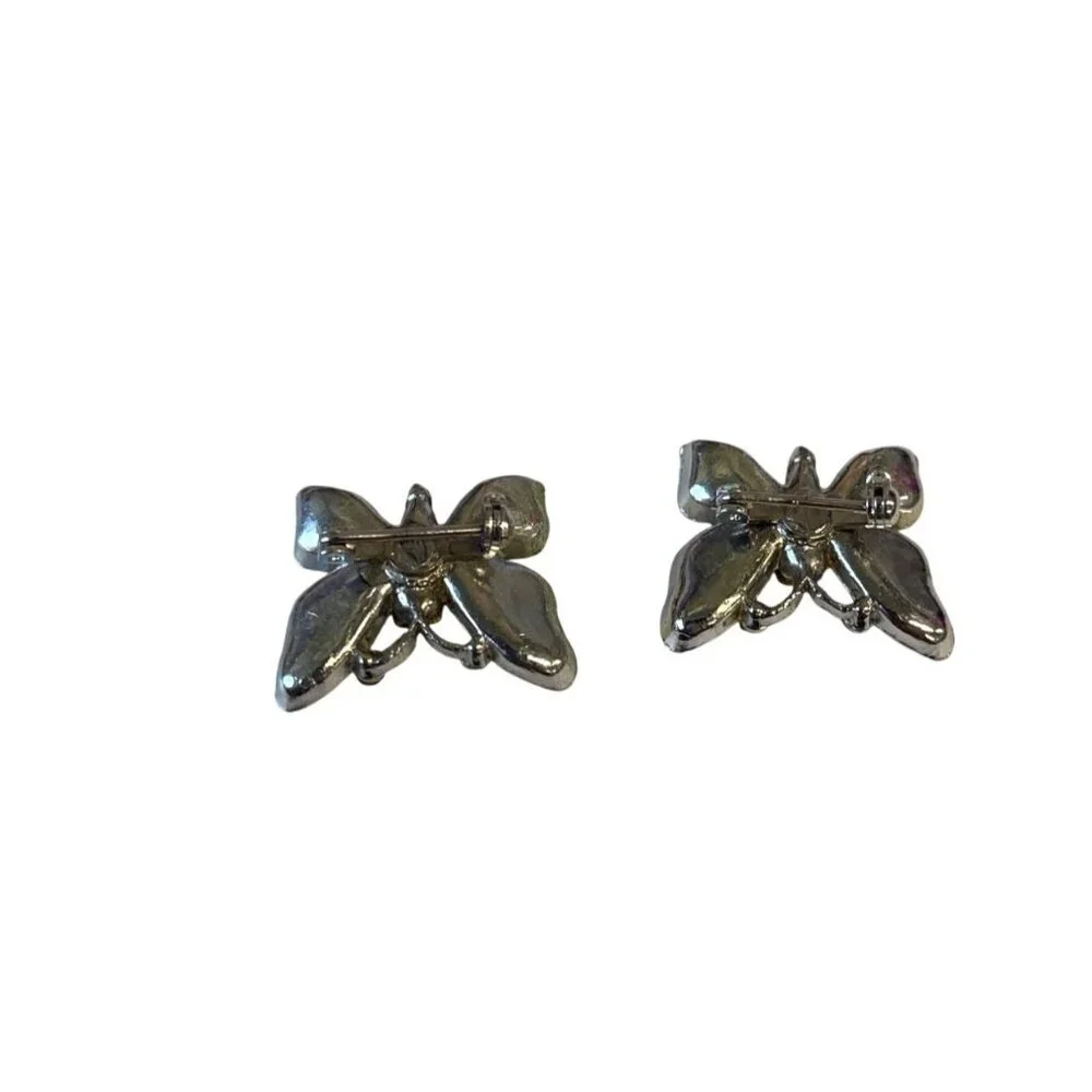 Butterfly Rhinestone Brooch Pin Set Multicolor Silver-Tone Metal Vintage Jewelry